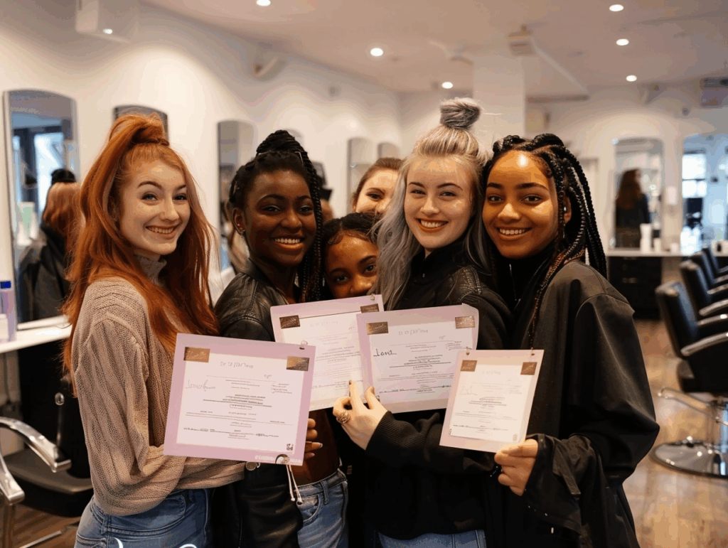 Group of students celebrating graduation from hair extension course at Image London Academy