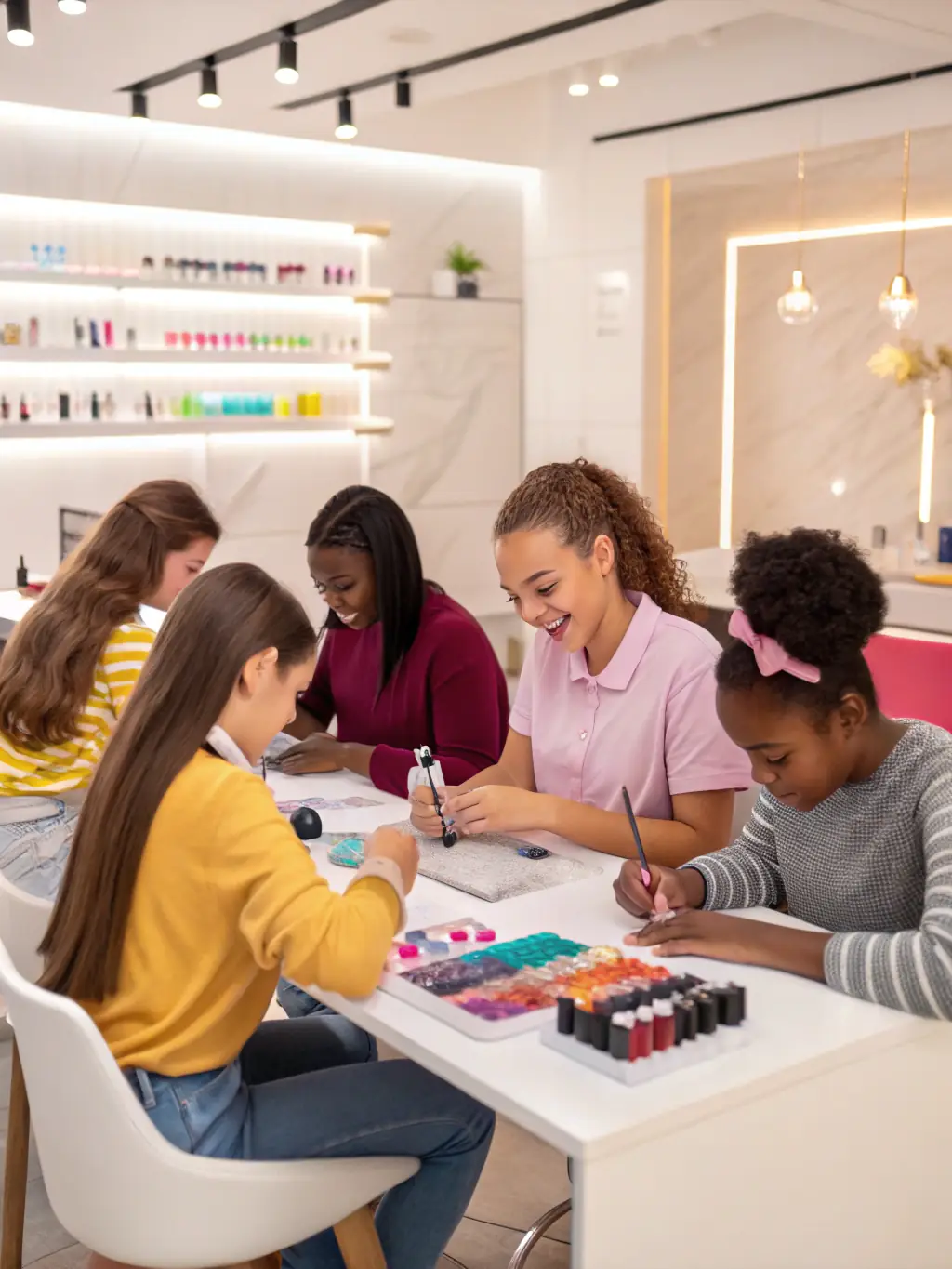 A diverse group of students in a classroom setting at Image London Academy, engaged in a hands-on hair extension training session.